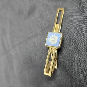 Wedgwood The Golden Hind Ship Blue Jasperware Tie Bar Gold Tone